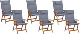  Shumee Zestaw 6 krzeseł ogrodowych drewnianych z niebieskimi poduszkami JAVA