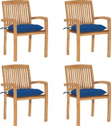 vidaXL Sztaplowane krzesła ogrodowe z poduszkami, 4 szt., tekowe