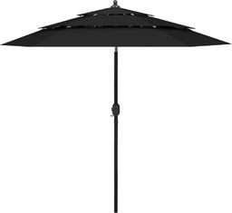  vidaXL 3-poziomowy parasol na aluminiowym słupku, czarny, 2,5 m