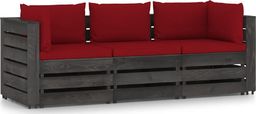  vidaXL Ogrodowa sofa 3-os z poduszkami, impregnowane drewno, bordowa 