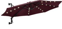  vidaXL Parasol ścienny z LED, na metalowym słupku, 300 cm, burgund