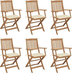  vidaXL Składane krzesła ogrodowe 6 szt., z poduszkami, drewno akacjowe