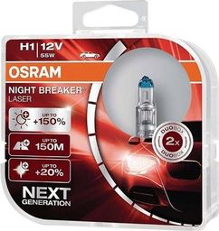  Carmotion Żarówki OSRAM H1 12V 55W P14,5 Night Breaker Laser, Next Generation +150%, 2 szt.
