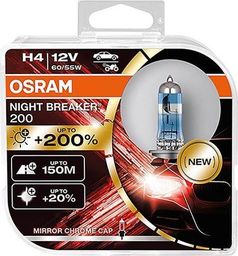 Carmotion Żarówki OSRAM H4 12V 55W PX26d Night Breaker +200%, 2 szt.