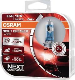  Carmotion Żarówki OSRAM H4 12V 60/55W P43t Night Breaker Laser, Next Generation +150%, 2 szt.