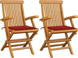  vidaXL Krzesła ogrodowe z czerwonymi poduszkami, 2 szt., drewno tekowe