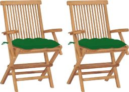  vidaXL Krzesła ogrodowe z zielonymi poduszkami, 2 szt., drewno tekowe