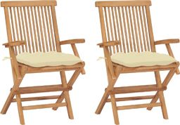  vidaXL Krzesła ogrodowe z kremowymi poduszkami, 2 szt., drewno tekowe