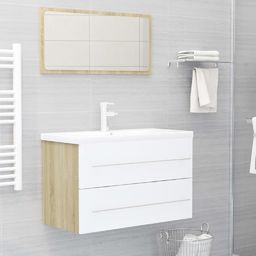  vidaXL 2-częściowy zestaw mebli łazienkowych, biel i dąb sonoma, płyta
