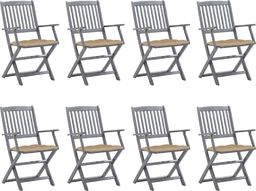  vidaXL Składane krzesła ogrodowe z poduszkami, 8 szt., drewno akacjowe