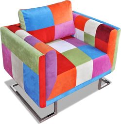  Elior Klubowy fotel patchwork z chromowaną podstawą - Torno