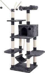  Songmics Drapak legowisko domek dla kotów z hamakiem wieża dla kota ciemno szary 50x50x154 cm