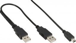Kabel USB InLine 2x USB-A - miniUSB 1 m Czarny (33107X)