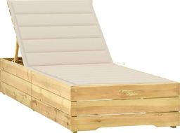  vidaXL Leżak z kremową poduszką, impregnowane drewno sosnowe
