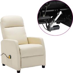  vidaXL Elektryczny fotel rozkładany, masujący, kremowy, sztuczna skóra