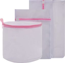  vidaXL Zestaw 3 worków do prania z siateczki, biało-różowe