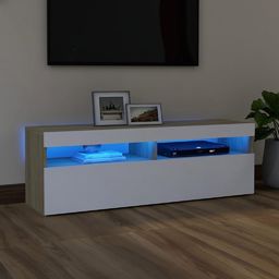 vidaXL Szafka TV z oświetleniem LED, biel i dąb sonoma, 120x35x40 cm