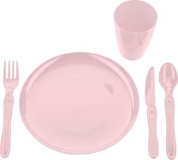 Praktyczna Zestaw piknikowy talerze, kubki, sztućce Praktyczna 21 elementów różowy