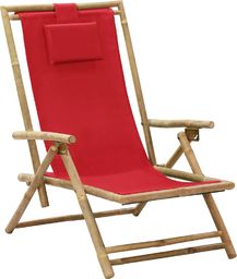  vidaXL Fotel rozkładany, czerwony, bambus i tkanina