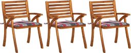  vidaXL Krzesła ogrodowe z poduszkami, 3 szt., lite drewno akacjowe