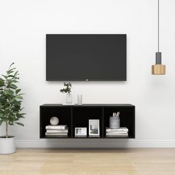  vidaXL Wisząca szafka pod TV, wysoki połysk, czarna, 37x37x107 cm