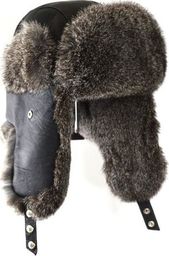 TMC Naturalleather "Baks uszy" czarny/srebrny Pilotka skórzana, naturalne futro 60-62 cm (XXL)