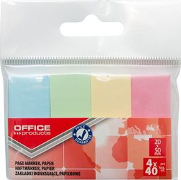  Office Products Zakładki indeksujące OFFICE PRODUCTS, papier, 20x50mm, 4x40 kart., zawieszka, mix kolorów pastel