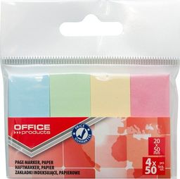  Office Products Zakładki indeksujące OFFICE PRODUCTS, papier, 20x50mm, 4x50 kart., zawieszka, mix kolorów pastel