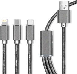 Kabel USB MaxLife  USB-A - USB-C + microUSB + Lightning 1 m Szary