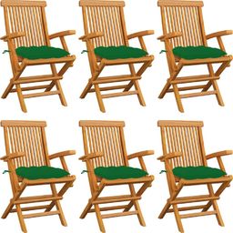  vidaXL Krzesła ogrodowe, zielone poduszki, 6 szt., drewno tekowe