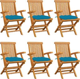  vidaXL Krzesła ogrodowe, jasnoniebieskie poduszki, 6 szt., tekowe