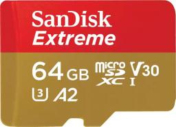 Karta SanDisk Extreme MicroSDXC 64 GB Class 10 UHS-I/U3 A2 V30 (SDSQXA2-064G-GN6MA)