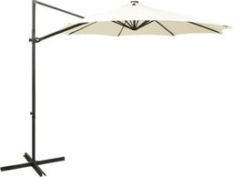  vidaXL Wiszący parasol z lampkami LED i słupkiem, piaskowy, 300 cm