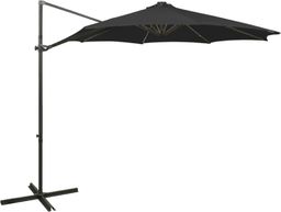  vidaXL Wiszący parasol z lampkami LED i słupkiem, czarny, 300 cm