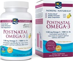 Nordic naturals Nordic Naturals - Postnatal Omega-3, 1120mg, Smak Cytrynowy, 60 kapsułek miękkich