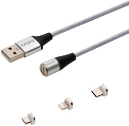 Kabel USB Savio USB-A - USB-C + microUSB + Lightning Srebrny Magnetyczny (CL-156)