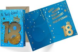  KUKARTKA Karnet confetti 18-te urodziny niebieskie z koroną KNF-033