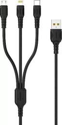 Kabel USB Denmen USB-A - USB-C + microUSB + Lightning 1 m Czarny (29360)