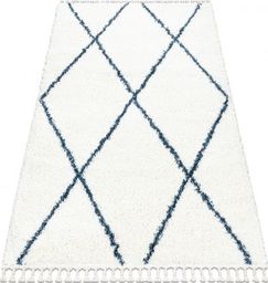  Dywany Łuszczów Dywan UNION 3683 Kratka, trellis krem / niebieski Frędzle berberyjski marokański shaggy, 120x170 cm