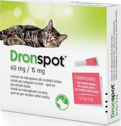 VETOQUINOL VETOQUINOL Dronspot - roztwór do nakrapiania dla średnich kotów o masie ciała od 2,5 do 5kg (2x0,7ml)