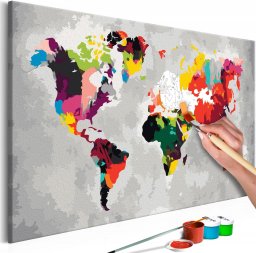 Artgeist Obraz do samodzielnego malowania - Mapa świata (jaskrawe kolory) : Kolor - szary, Rozmiar - 60 x 40