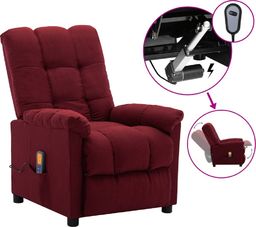  vidaXL Rozkładany fotel masujący, elektryczny, winna czerwień, tkanina