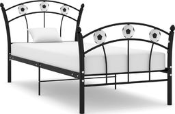  vidaXL Rama łóżka z motywem piłki nożnej, czarna, metalowa, 90x200 cm