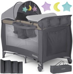 Ricokids Łóżeczko turystyczne + materac + torba 125 x 65 x 78 cm RK-242 antracyt
