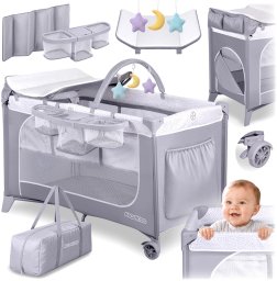 Ricokids Łóżeczko turystyczne + materac + torba 125x65x78cm RK-241 szare