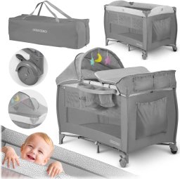 Ricokids Łóżeczko turystyczne + materac + torba 125x65x78cm RK-242 szare