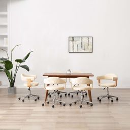  vidaXL Obrotowe krzesła stołowe, 6 szt., kremowe, sztuczna skóra