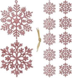  Springos Zawieszka choinkowa 12 szt. śnieżynka 10 cm świąteczna ozdoba różowy brokat UNIWERSALNY