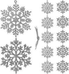  Springos Zawieszka choinkowa 12 szt. śnieżynka 10 cm świąteczna ozdoba srebrny brokat UNIWERSALNY