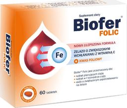  Biofer Biofer Folic żelazo o zwiększonym wchłanianiu z witaminą C i kwasem foliowym 60 tabletek
